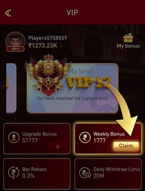Remember to click to claim your VIP weekly bonusPlease remember to log in every Monday...