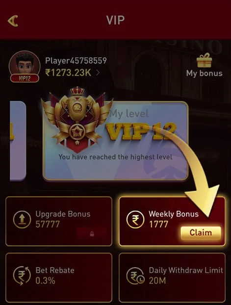 Remember to click to claim your VIP weekly bonusPlease remember to log in every Monday...