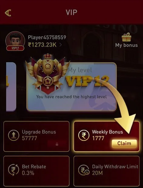 Remember to click to claim your VIP weekly bonusPlease remember to log in every Monday...